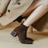 New Winter Women Boots Square Toe Chunky Heel Boots Genuine Leather Sheep Suede Leather Shoes for Women Retro Ankle Boots voguable