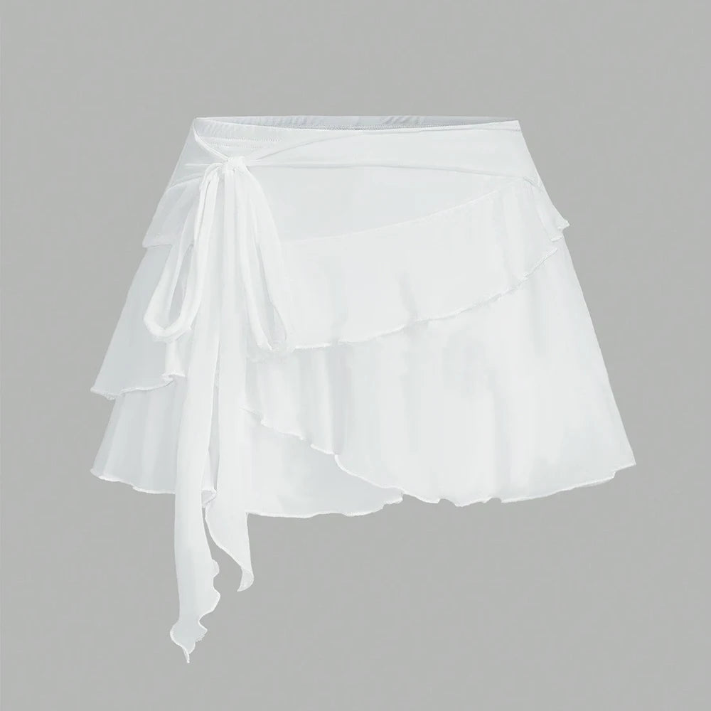 Skirts Fashion Korean Plain Lace-Up Mini High Waist A-Line Dating Skirts for Women voguable