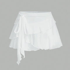 Skirts Fashion Korean Plain Lace-Up Mini High Waist A-Line Dating Skirts for Women voguable