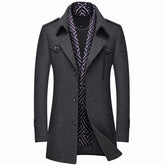 Winter Men's Woolen Coats Fashion Thicken Mid Length Trench Solid Turn Down Collar Warm Outerwear Business Casual Wool Coat Men voguable