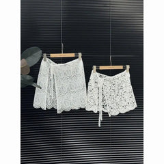 Voguable Slim Short Korea Chic Mesh Fart Curtain Lace Up All-match French Hot Sell Skirt Exquisite Literary Hollow Out New Faldas voguable