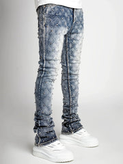 Voguable Men's denim fashion personality straight leg men's pants European and American fashion Instagram hot item elastic pearl denim la voguable