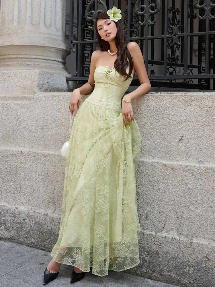 Sexy Strapless Maxi Dress Women Bandage Cross Patchwork Jacquard Backless Sleeveless Elegant Party Vacation Vestidos voguable