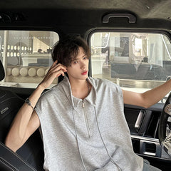 Men Sleeveless T Shirt Half Zip Collar Solid Color Streetwear Fashion Top Unique Design Trendy Summer Casual Wear New Arrival voguable