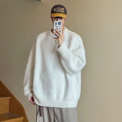 American retro mohair sweater men's autumn and winter high-end coat sweater loose lazy style women clothing y2k tops emo voguable