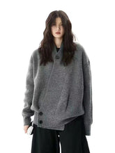 Hip Hop Y2K Gray Cardigan Sweaters Women Loose Streetwear V Neck Design Knitted Coat Casual Vintage Long Sleeve Bf Gothic Tops voguable