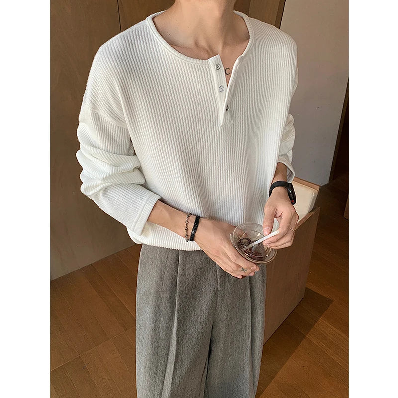 Autumn Long Sleeved T-shirt Men Fashion White Casual T Shirt Men Oversized Streetwear Korean Loose Pullover T Shirt Mens Top voguable