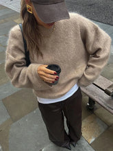 Elegant Solid Mohair Soft Knitted Pullover Women Casual O-neck Long Sleeve Loose Sweater Autumn Warm Lady High Street Knitwear voguable