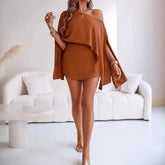 Voguable Summer New Fashion Women's Top Skirt Suits Solid Color One Shoulder Split Sleeve Casual Y2k Clothing voguable