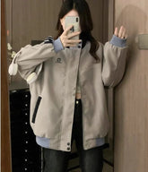 Voguable American Vintage Spliced Pink Baseball Uniform Jacket Unisex Korean High Street Spring Autumn Stand Collar Jacket Preppy voguable
