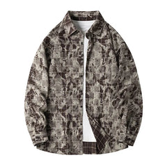 Lapel Collar Casual Shirt Jacket Retro Plaid Tie-dye Men's Cotton Shirt Coat Long Sleeve Casual Single Breasted 5Colors