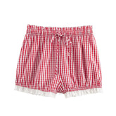 Women Cute Lace Trim Plaid Shorts Low Waist Y2k Pajamas Short Pants Summer Casual Homewear