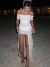 Mesh Off-shoulder Backless Sexy Maxi Dress For Women Fashion Strapless Sleeveless Split Ruched Bodycon Club Party Dress voguable