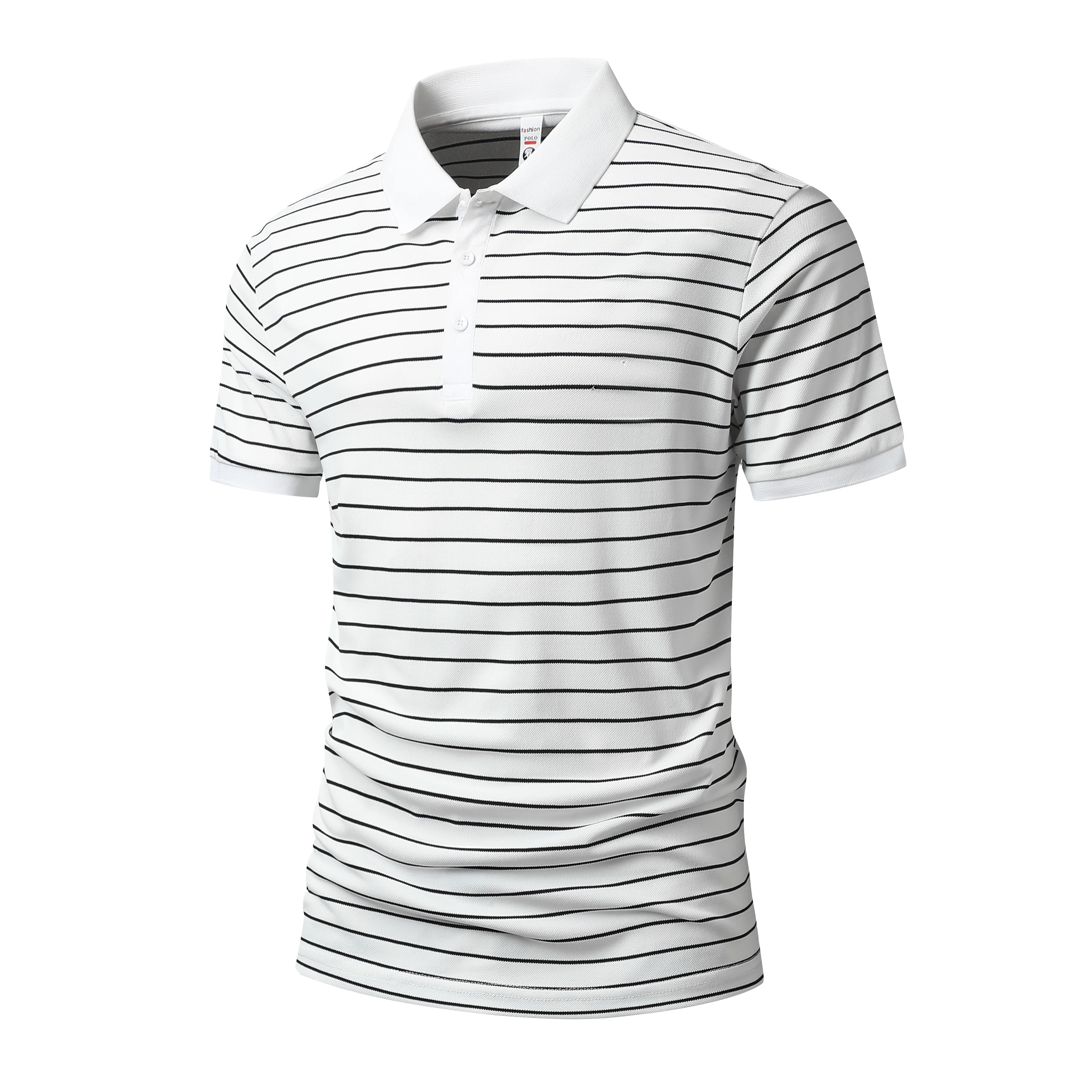 Voguable Summer POLO Shirt New Men's Light Luxury Ice Silk Striped Lapel Business Style Casual Short Sleeves voguable