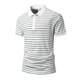 Voguable Summer POLO Shirt New Men's Light Luxury Ice Silk Striped Lapel Business Style Casual Short Sleeves voguable