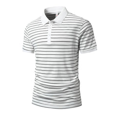 Voguable Summer POLO Shirt New Men's Light Luxury Ice Silk Striped Lapel Business Style Casual Short Sleeves voguable
