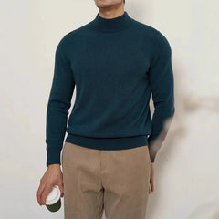 New American Retro Men Basic Sweater Luxury Knitted Solid Color Mock Neck Long Sleeve Pullover Casual Slim High Quality Knitwear voguable