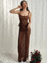 Lace See Through Sexy Maxi Dress Women Elegant Spaghetti Strap Sleeveless Backless Thigh High Split Club Long Dress voguable