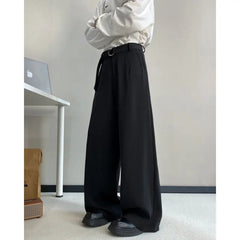 Black Belt Suit Pants Men Fashion Society Mens Dress Pants Korean Loose Wide Leg Pants Mens Office Formal Trousers Plus Size voguable