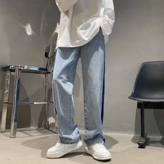 Voguable Man Cowboy Pants Straight Vintage Men's Jeans Patchwork Trousers Wide Leg with Pockets Original Casual Japanese Street Style Y2k voguable