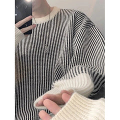 New Japanese Trendy Men Sweater High Street Patchwork Knitted O Neck Long Sleeve Pullover Casual Loose Premium Quality Knitwear voguable