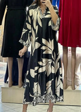 Voguable Women's V-neck fashionable casual printed loose casual long sleeved dress for autumn new women's clothing voguable