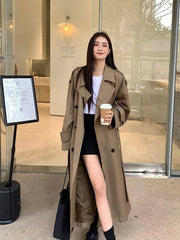Vintage Elegant Women Long Trench Casual England Long Sleeve Belt Coat Jacket Fall Winter Lady Sweet Retro Harajuku Pockets Tops voguable