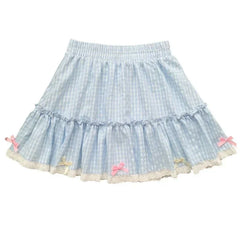 Voguable 2024 Women Y2k Aesthetic Bow Short Skirts Blue Plaid Kawaii Lolita Mini Skirt Harajuku Japanese Preppy Style Pleated Fairy Skirt voguable