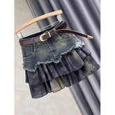 Spliced denim Skirt for Women New Age-reducing Versatile and Fashionable High-waisted Slimming A-line Short Skirt Trendy voguable