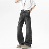 New Bootcut Jeans men Vintage Washed Distressed Wrinkle Crinkle Design Comfort Women Men Fashion Denim man Trousers voguable