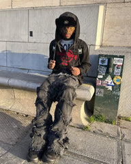 Stitching Frayed Low-waist Straight Jeans Women's New Raw Edge Do Old Retro Casual Jeans Rap Y2K Hot Girl Personality Trousers voguable