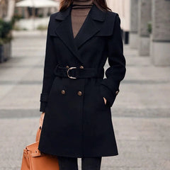 Voguable Double-Sided Woolen Jacket Women Overcoat Loose Belt Double-Breasted Casual Wool Coat New Autumn Winter Woolen Windbreaker voguable