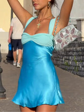 Mozision Patchwork Sleeveless Sexy Mini Dress For Women Robe Satin Strapless Backless Lace-up High Waist A-line Club Dress voguable