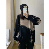 Y2k Grunge Black Ripped Sweater Vintage Women Distressed Knitted Jumper Gothic Oversized Knitwear Korean Fashion Autumn Tide Top voguable