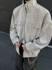 Street Zipper Jacket High-end Handsome Stand-up Collar Coat American 2025 Retro Handsome Work Jacket Loose Top Urban voguable