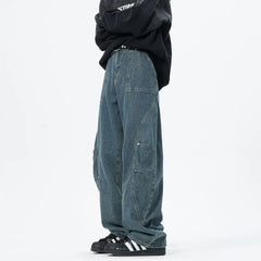 Patchwork style Men's Baggy Straight Jeans Personality unisex Fashion Korean High Street Denim Pants Streetwear Male Trousers voguable