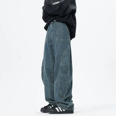 Patchwork style Men's Baggy Straight Jeans Personality unisex Fashion Korean High Street Denim Pants Streetwear Male Trousers