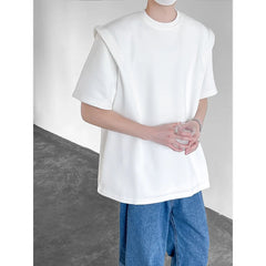Summer T Shirt Men Fashion Black White Casual Short Sleeved T-shirt Men Streetwear Korean Loose Shoulder Pad T Shirt Mens Top voguable