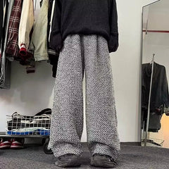 Voguable Tweed Style Men's Casual Pants Loose Fit American Style Fashion Brand Spring Season Straight Leg Bell Bottoms voguable