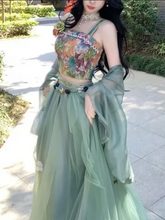 Voguable Vintage Strap Floral Vest Two-Piece Women's Improved Hanfu New Summer Suit Fashion Chic Y2K Sliming Sweet Suits Skirt voguable