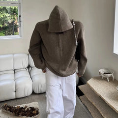 Winter Men's Luxury Knitted Zipper Hooded Pullovers Sweater Casual Streetwear Solid Color Long Sleeve Hoodie Knitwear Retro New voguable