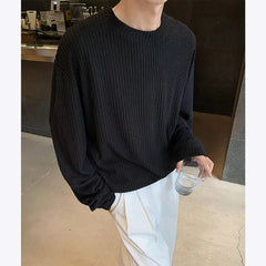 Autumn Long Sleeved T-shirt Men Oversized Casual Checkered T Shirt Men Streetwear Korean Loose Round Neck T Shirt Mens Top voguable