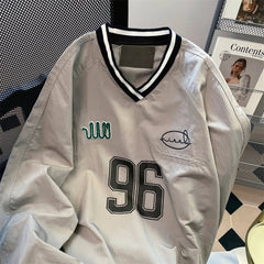 American Hip Hop Shirt Casual Sports V-neck Baseball Uniform Hoodie Women's Autumn Chic Hong Kong Retro College Jersey Jacket voguable