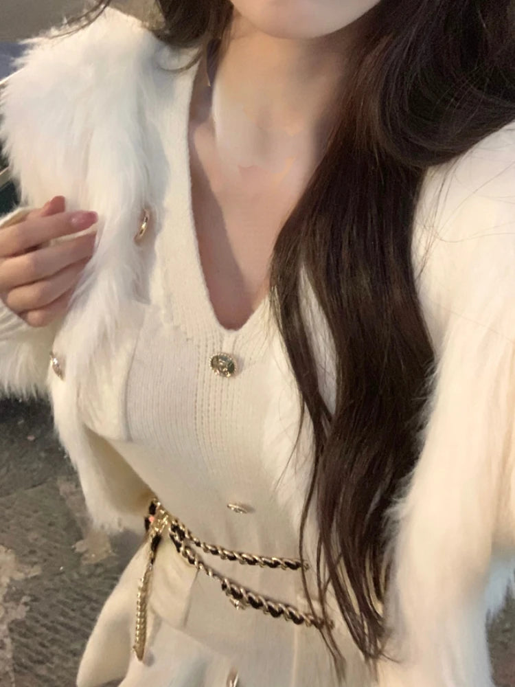 Voguable Casual Autumn White Knitted Sweater Mini Dress Women Black Elegant Lady Dresses Fashion Party Pure Color One Piece Dress voguable