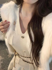 Voguable Casual Autumn White Knitted Sweater Mini Dress Women Black Elegant Lady Dresses Fashion Party Pure Color One Piece Dress voguable