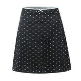 Women Vintage Black White Polka Dot A-line Knee Length Skirt Sexy Low Waist Holiday Summer Skirts