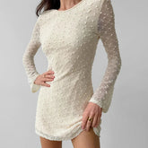 Voguable Y2k Sexy O Neck Long Sleeve Backless Jacquard Solid Slim Lace-up Short Fashion Dresses voguable