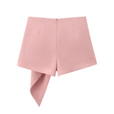 New Women Vintage High Waist Asymmetric Front Pleats Shorts Skirts Elegant Office Skort voguable