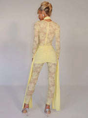 Sexy Lace Jumpsuit Women Sheer Lace Patchwork Long Sleeve Jumpsuits Female Elegant Draped Ruched Skinny Jumpsuit voguable