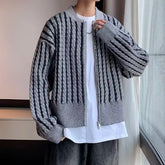 Male Cardigan Loose Knitted Coats Warm Korean Fashion Harajuku Sweater Mens Vintage Long Sleeved Color Blocked Jacket voguable